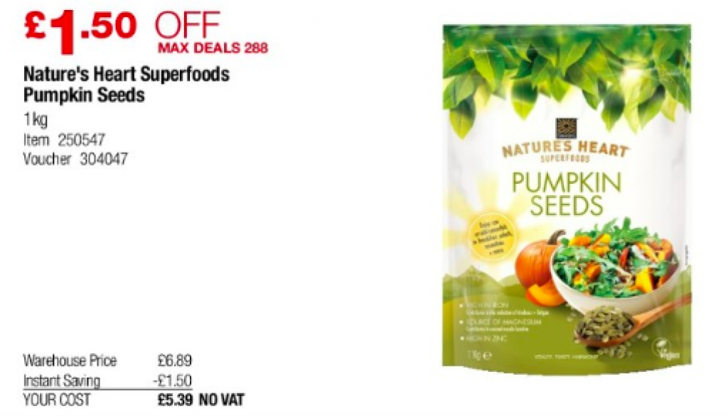 1kg of Pumpkin Seeds only £5.39 at Costco Vegan Steals