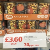 12 cans of Chickpeas £3.60